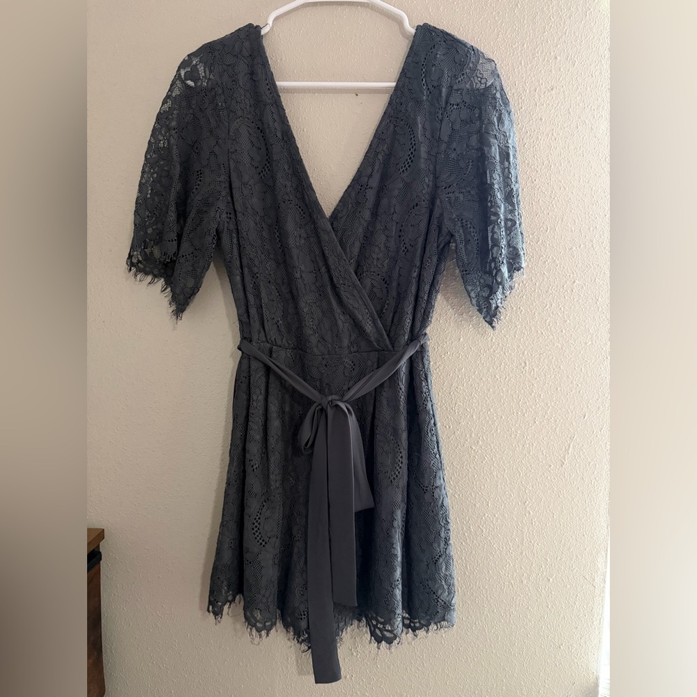 Elegant Charcoal Lace Wrap Romper